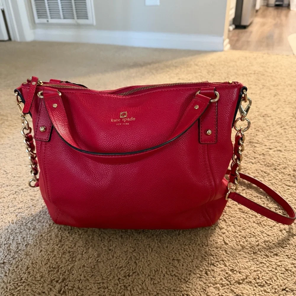 Kate Spade Pine Street Small Kori Leather Purse Red Gold Hardware